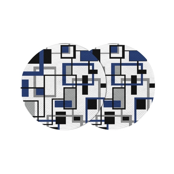 Round Placemats Modern Geometric Abstract 15 inch Set of 2 Table Mats for Dining Table Mid Century Blue Heat Resistant Non-Slip Kitchen & Home Decorative Place Mat Set