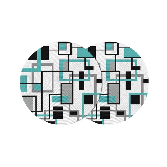 Round Placemats Modern Geometric Abstract 15 inch Set of 2 Table Mats for Dining Table Mid Century Teal Heat Resistant Non-Slip Kitchen & Home Decorative Place Mat Set
