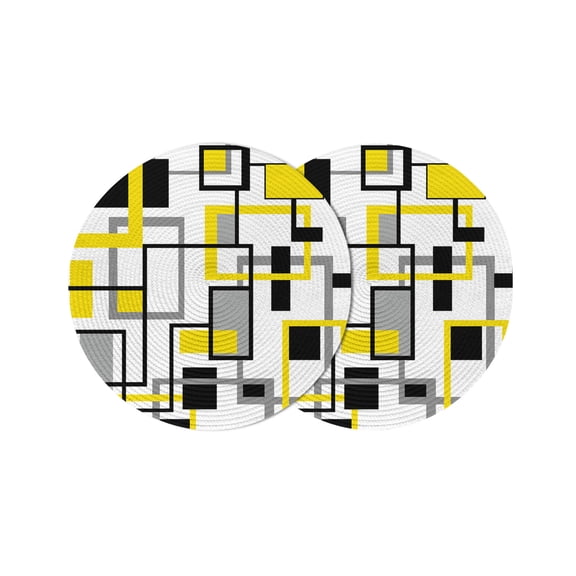 Round Placemats Modern Geometric Abstract 15 inch Set of 2 Table Mats for Dining Table Mid Century Yellow Heat Resistant Non-Slip Kitchen & Home Decorative Place Mat Set