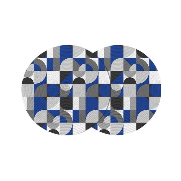 Round Placemats Modern Geometric Blue Gray 15 inch Set of 2 Table Mats for Dining Table Abstract Mid Century Heat Resistant Non-Slip Kitchen & Home Decorative Place Mat Set