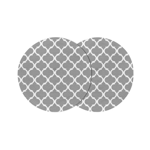 Round Placemats Moroccan Lattice 15 inch Set of 2 Table Mats for Dining Table Grey Geometric Classic Quatrefoil Trellis Heat Resistant Non-Slip Kitchen & Home Decorative Place Mat Set