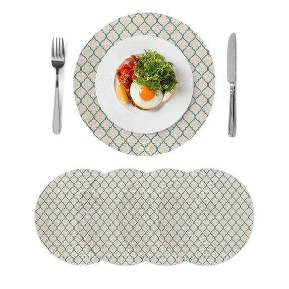 Round Placemats Moroccan Pattern 15 inch Set of 4 Table Mats for Dining Table Rustic Vintage Teal Turquoise Heat Resistant Non-Slip Kitchen & Home Decorative Place Mat Set
