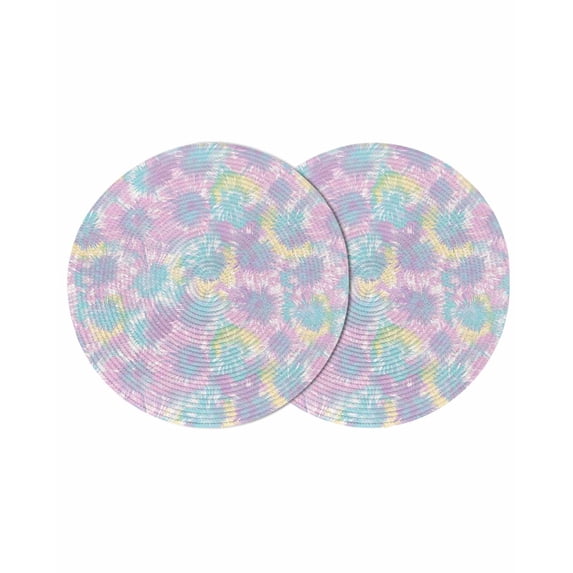 Round Placemats Multicolor Tie Dye 15 inch Set of 2 Table Mats for Dining Table Ombre Boho Abstract Art Heat Resistant Non-Slip Kitchen & Home Decorative Place Mat Set