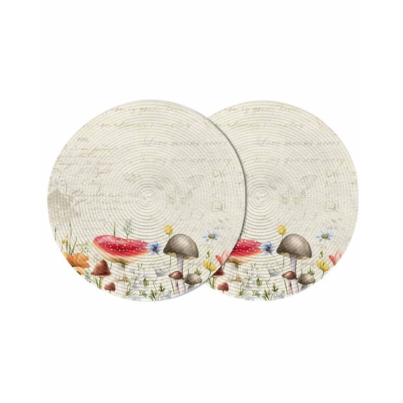 Round Placemats Mushroom Floral 15 inch Set of 2 Table Mats for Dining Table Spring Flowers Leaves Heat Resistant Non-Slip Kitchen & Home Decorative Place Mat Set