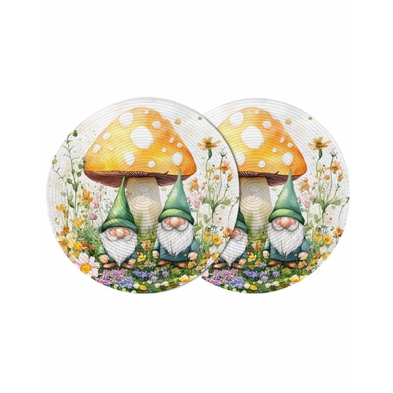 Round Placemats Mushroom Gnome Floral 15 inch Set of 2 Table Mats for Dining Table Flower Wood Grain Heat Resistant Non-Slip Kitchen & Home Decorative Place Mat Set