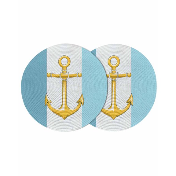 Round Placemats Nautical Anchor 15 inch Set of 2 Table Mats for Dining Table Blue White Stripe Heat Resistant Non-Slip Kitchen & Home Decorative Place Mat Set