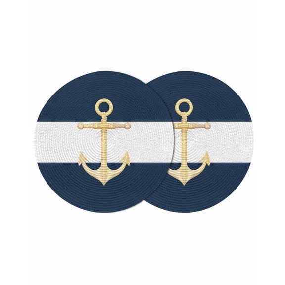 Round Placemats Nautical Anchor 15 inch Set of 2 Table Mats for Dining Table Dark Blue White Heat Resistant Non-Slip Kitchen & Home Decorative Place Mat Set