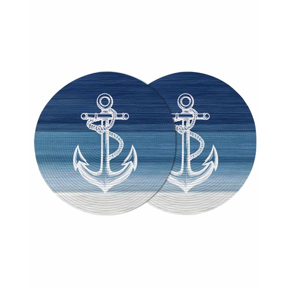 Round Placemats Nautical Anchor Ocean 15 inch Set of 2 Table Mats for Dining Table Ombre Blue Wave Heat Resistant Non-Slip Kitchen & Home Decorative Place Mat Set
