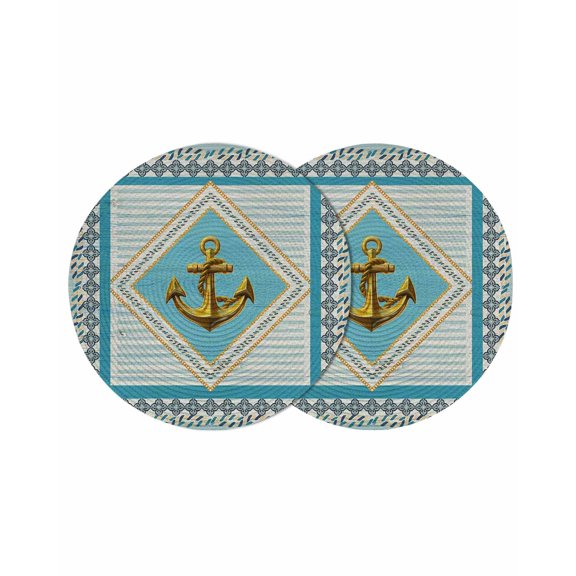 Round Placemats Nautical Retro Anchor 15 inch Set of 2 Table Mats for Dining Table Geometric Striped Rope Heat Resistant Non-Slip Kitchen & Home Decorative Place Mat Set