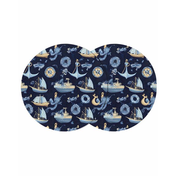 Round Placemats Nautical Ship Anchor 15 inch Set of 2 Table Mats for Dining Table Cartoon Art Heat Resistant Non-Slip Kitchen & Home Decorative Place Mat Set