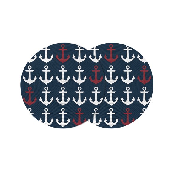 Round Placemats Nautical Theme Anchor 15 inch Set of 2 Table Mats for Dining Table Navy Red Heat Resistant Non-Slip Kitchen & Home Decorative Place Mat Set