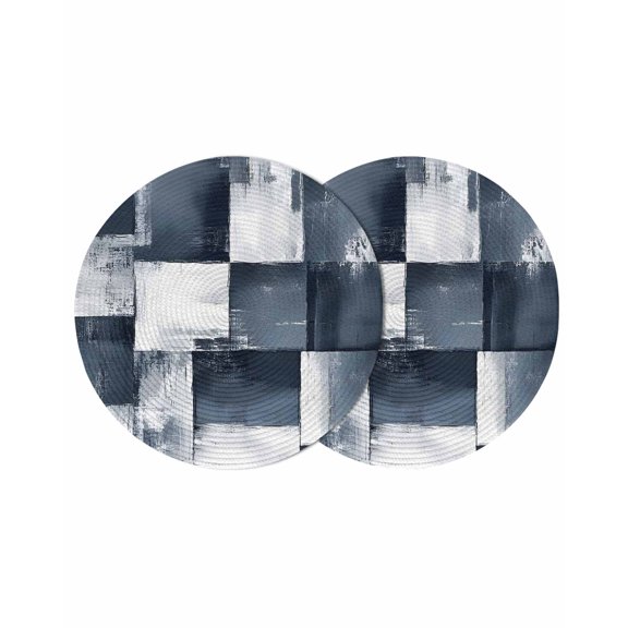 Round Placemats Navy Blue Black Block 15 inch Set of 2 Table Mats for Dining Table Modern Abstract Art Heat Resistant Non-Slip Kitchen & Home Decorative Place Mat Set