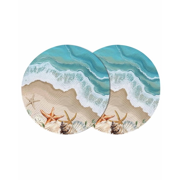 Round Placemats Ocean Beach Shell Starfish 15 inch Set of 2 Table Mats for Dining Table Wave Marine Life Heat Resistant Non-Slip Kitchen & Home Decorative Place Mat Set