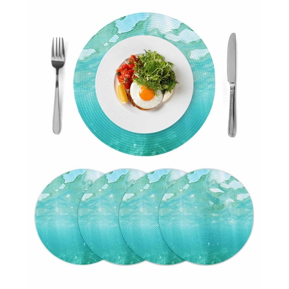 Round Placemats Ocean Summer Sunlight 15 inch Set of 4 Table Mats for Dining Table Seawater Green Wave Heat Resistant Non-Slip Kitchen & Home Decorative Place Mat Set