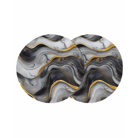 Round Placemats Ombre Black Golden Marble Texture 15 inch Set of 2 Table Mats for Dining Table Abstract Wave Heat Resistant Non-Slip Kitchen & Home Decorative Place Mat Set