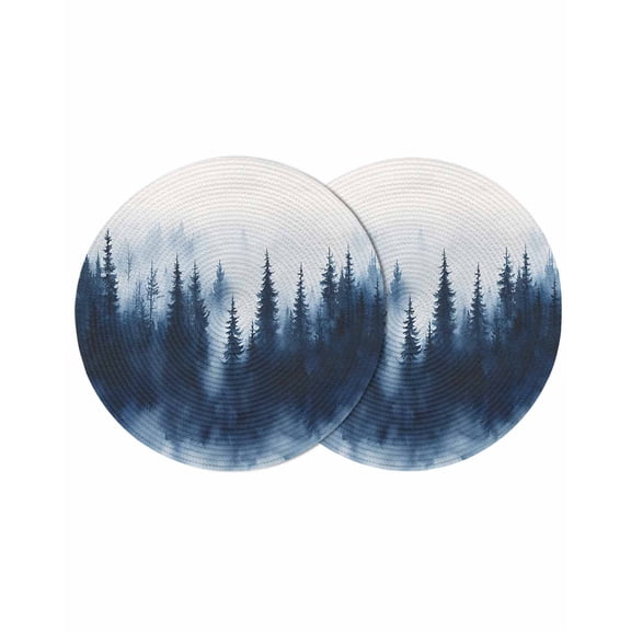 Round Placemats Ombre Blue Trees Forest 15 inch Set of 2 Table Mats for Dining Table Watercolor Art Heat Resistant Non-Slip Kitchen & Home Decorative Place Mat Set