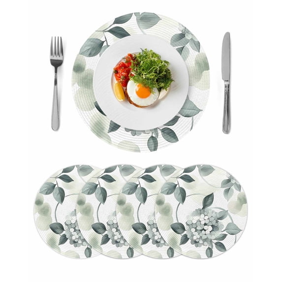 Round Placemats Ombre Green Flowers 15 inch Set of 4 Table Mats for Dining Table Floral Leaves Plant Heat Resistant Non-Slip Kitchen & Home Decorative Place Mat Set