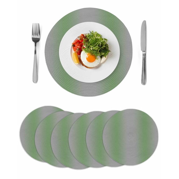 Round Placemats Ombre Grey Sage Green 15 inch Set of 6 Table Mats for Dining Table Gradient Color Heat Resistant Non-Slip Kitchen & Home Decorative Place Mat Set
