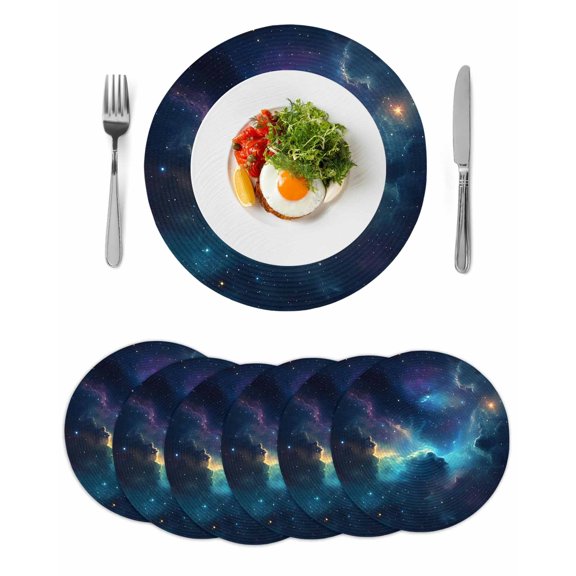 Round Placemats Ombre Purple Blue Galaxy 15 inch Set of 6 Table Mats for Dining Table Starry Sky Heat Resistant Non-Slip Kitchen & Home Decorative Place Mat Set