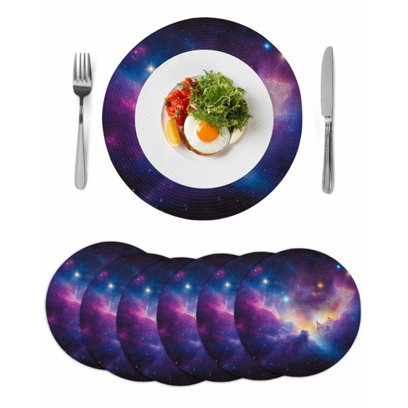 Round Placemats Ombre Purple Galaxy 15 inch Set of 6 Table Mats for Dining Table Starry Sky Heat Resistant Non-Slip Kitchen & Home Decorative Place Mat Set