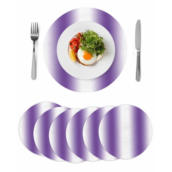 Round Placemats Ombre Purple White 15 inch Set of 6 Table Mats for Dining Table Gradient Color Heat Resistant Non-Slip Kitchen & Home Decorative Place Mat Set