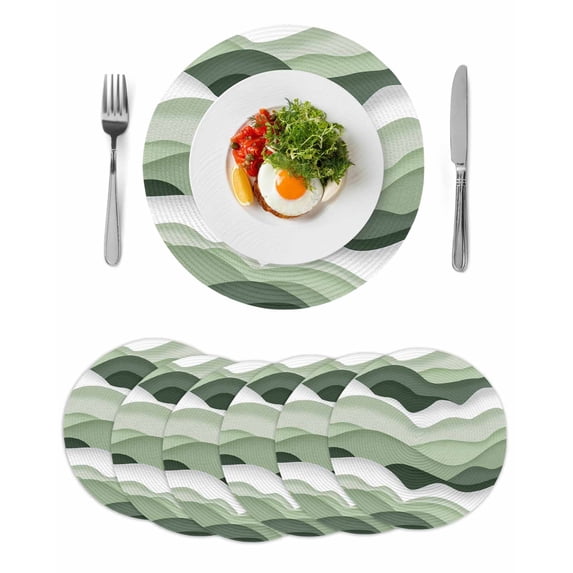 Round Placemats Ombre Sage Green 15 inch Set of 6 Table Mats for Dining Table Abstract Ocean Wave Coastal Heat Resistant Non-Slip Kitchen & Home Decorative Place Mat Set
