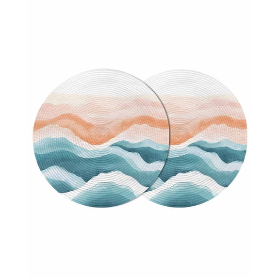 Round Placemats Orange Blue Beach 15 inch Set of 2 Table Mats for Dining Table Ombre Abstract Waves Heat Resistant Non-Slip Kitchen & Home Decorative Place Mat Set