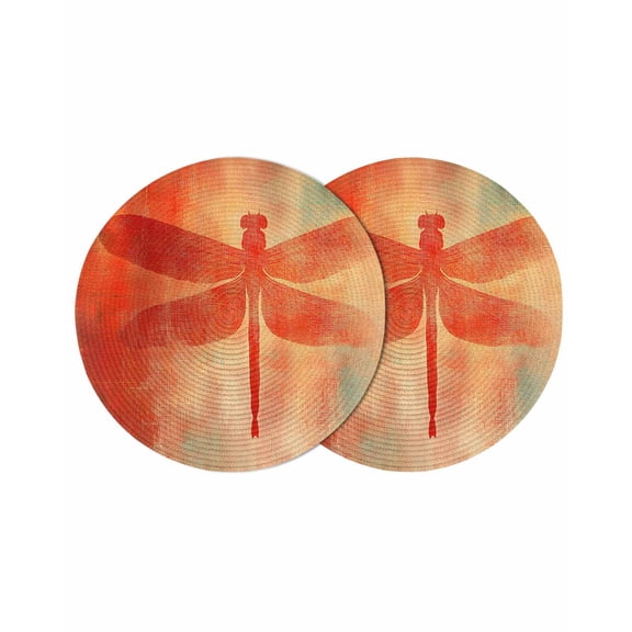 Round Placemats Orange Dragonfly Painting 15 inch Set of 2 Table Mats for Dining Table Abstract Art Heat Resistant Non-Slip Kitchen & Home Decorative Place Mat Set