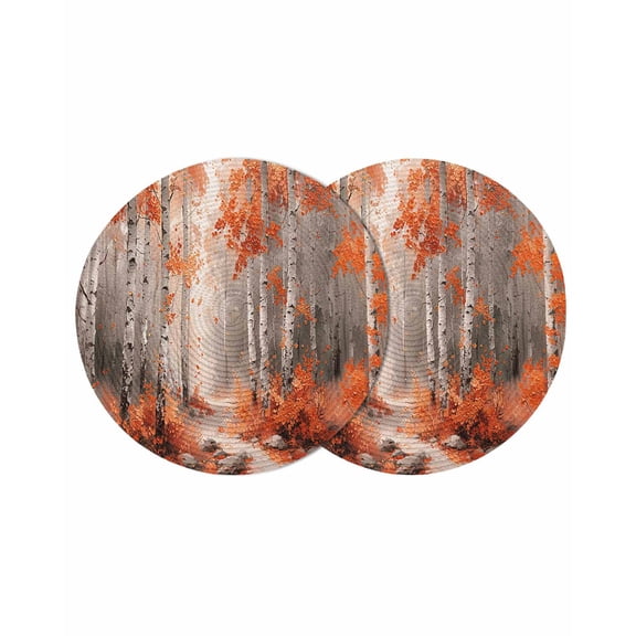 Round Placemats Orange Forest Plant 15 inch Set of 2 Table Mats for Dining Table Tree Illustration Heat Resistant Non-Slip Kitchen & Home Decorative Place Mat Set