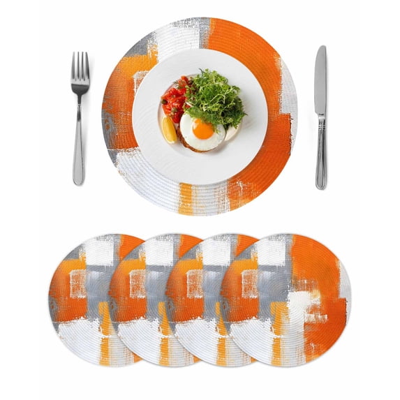 Round Placemats Orange Graffiti 15 inch Set of 4 Table Mats for Dining Table Abstract Texture Heat Resistant Non-Slip Kitchen & Home Decorative Place Mat Set