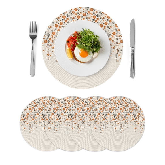 Round Placemats Orange Gray Floral 15 inch Set of 4 Table Mats for Dining Table Spring Flowers Heat Resistant Non-Slip Kitchen & Home Decorative Place Mat Set