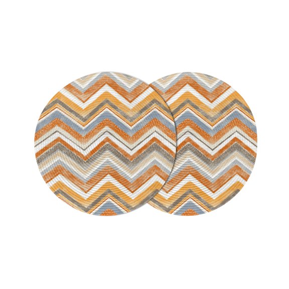 Round Placemats Orange Grey Chevron 15 inch Set of 2 Table Mats for Dining Table Geometric Design Stripe Heat Resistant Non-Slip Kitchen & Home Decorative Place Mat Set
