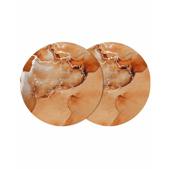 Round Placemats Orange Marble 15 inch Set of 2 Table Mats for Dining Table Abstract Waves Cloud Heat Resistant Non-Slip Kitchen & Home Decorative Place Mat Set