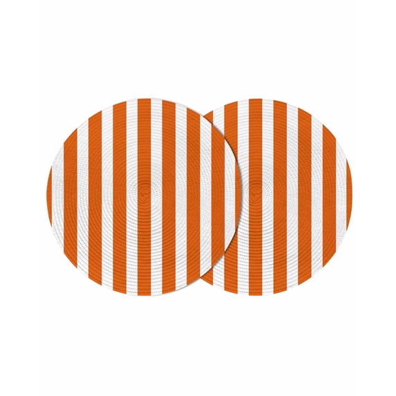 Round Placemats Orange Stripes 15 inch Set of 2 Table Mats for Dining Table Vertical Striped Heat Resistant Non-Slip Kitchen & Home Decorative Place Mat Set