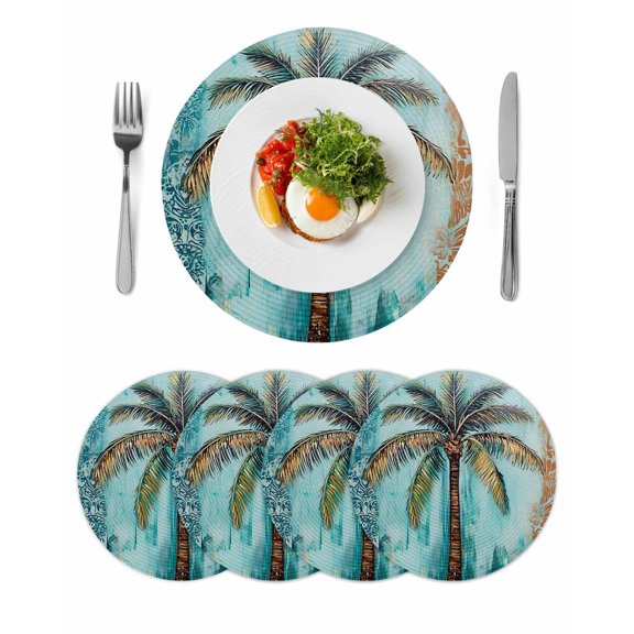 Round Placemats Palm Leaves 15 inch Set of 4 Table Mats for Dining Table Tropical Coconut Tree Heat Resistant Non-Slip Kitchen & Home Decorative Place Mat Set