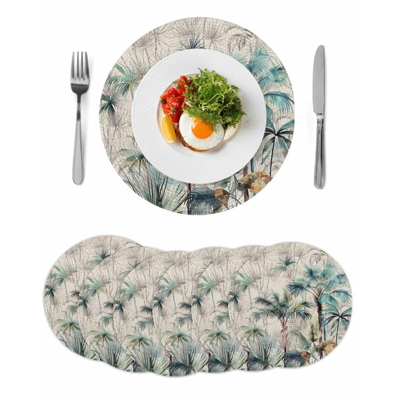 Round Placemats Palm Leaves 15 inch Set of 6 Table Mats for Dining Table Rustic Summer Tropical Plants Heat Resistant Non-Slip Kitchen & Home Decorative Place Mat Set