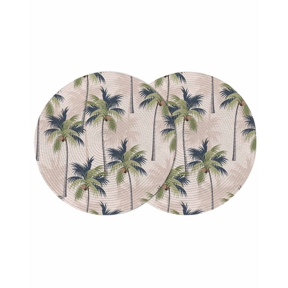 Round Placemats Palm Tree 15 inch Set of 2 Table Mats for Dining Table Tropical Coconut Tree Summer Heat Resistant Non-Slip Kitchen & Home Decorative Place Mat Set