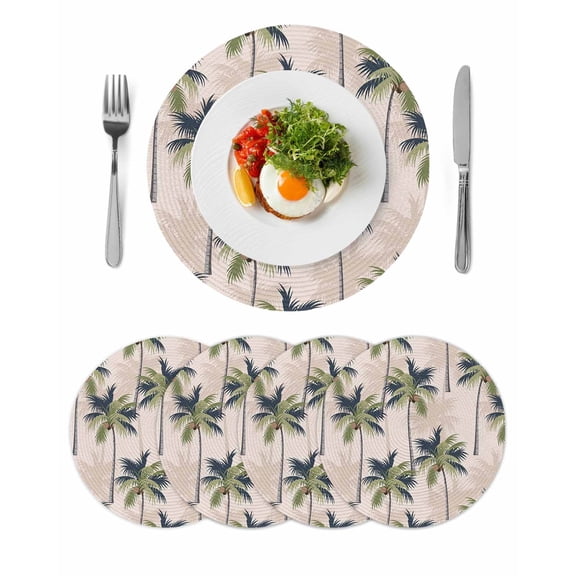 Round Placemats Palm Tree 15 inch Set of 4 Table Mats for Dining Table Tropical Coconut Tree Summer Heat Resistant Non-Slip Kitchen & Home Decorative Place Mat Set