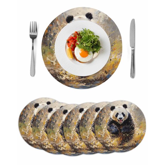 Round Placemats Panda 15 inch Set of 6 Table Mats for Dining Table Splash Heat Resistant Non-Slip Kitchen & Home Decorative Place Mat Set