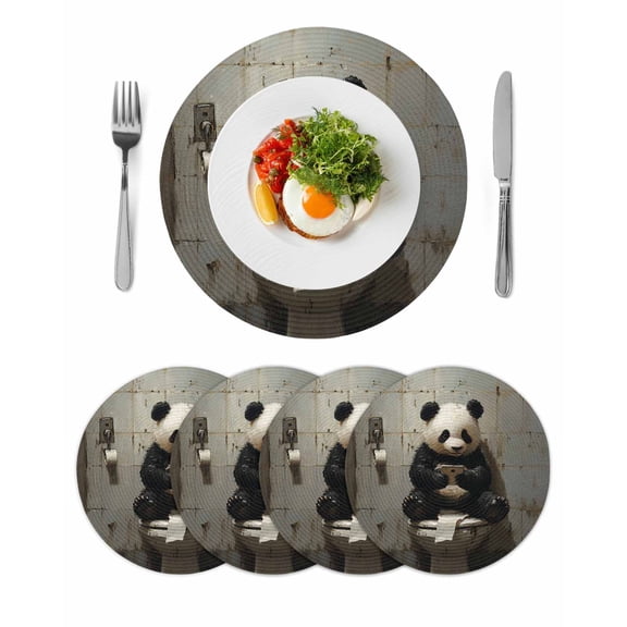 Round Placemats Panda Sits on The Toilet 15 inch Set of 4 Table Mats for Dining Table Funny Panda Heat Resistant Non-Slip Kitchen & Home Decorative Place Mat Set