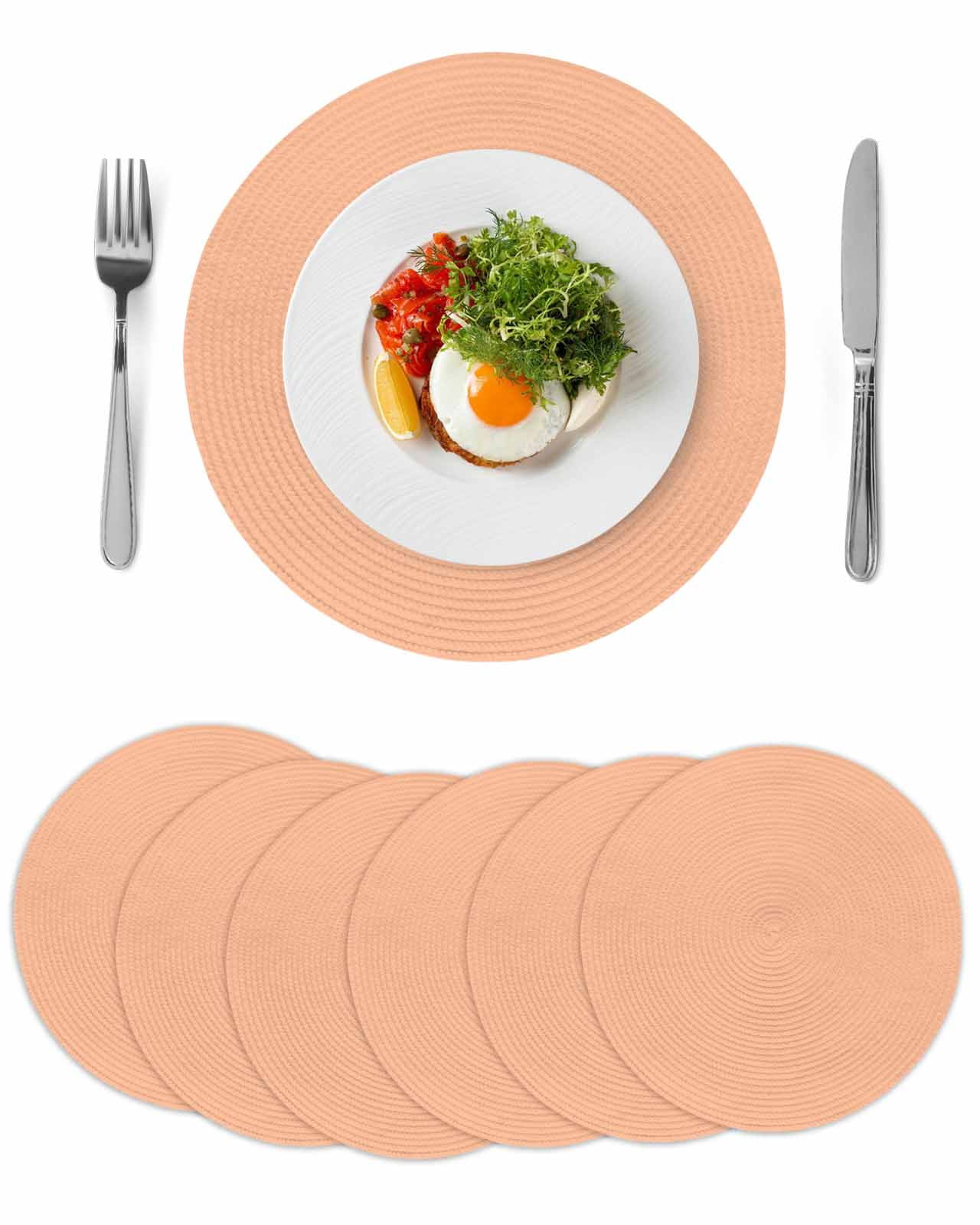 Round Placemats Peach Fuzz Pink 15 inch Set of 6 Table Mats for Dining ...