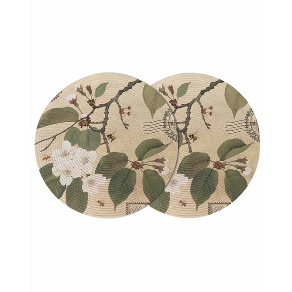 Round Placemats Pear Blossom Flower 15 inch Set of 2 Table Mats for Dining Table Pear Tree Heat Resistant Non-Slip Kitchen & Home Decorative Place Mat Set
