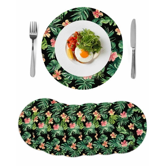 Round Placemats Pink Flower 15 inch Set of 6 Table Mats for Dining ...