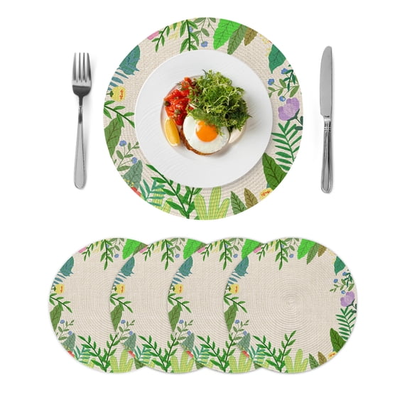 Round Placemats Plants Spring Summer 15 inch Set of 4 Table Mats for Dining Table Floral Colorful Heat Resistant Non-Slip Kitchen & Home Decorative Place Mat Set