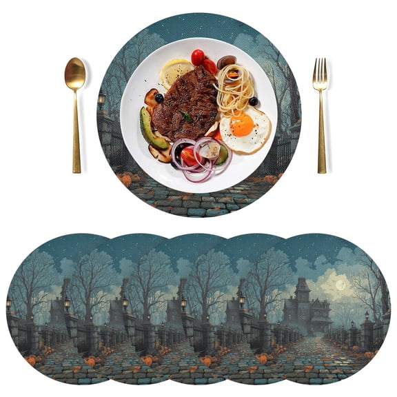 Round Placemats Plate Mats 15 Inch Non-Slip Heat Resistant Washable PVC Set Table Decoration for Kitchen Dining Ancient Mansion
