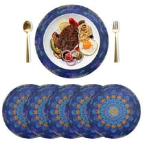 Round Placemats Plate Mats 15 Inch Non-Slip Heat Resistant Washable PVC Set Table Decoration for Kitchen Dining Blue Kaleidoscopic Pattern