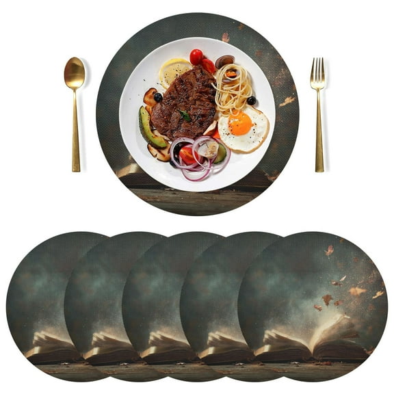 Round Placemats Plate Mats 15 Inch Non-Slip Heat Resistant Washable PVC Set Table Decoration for Kitchen Dining Book with Dust Swirling