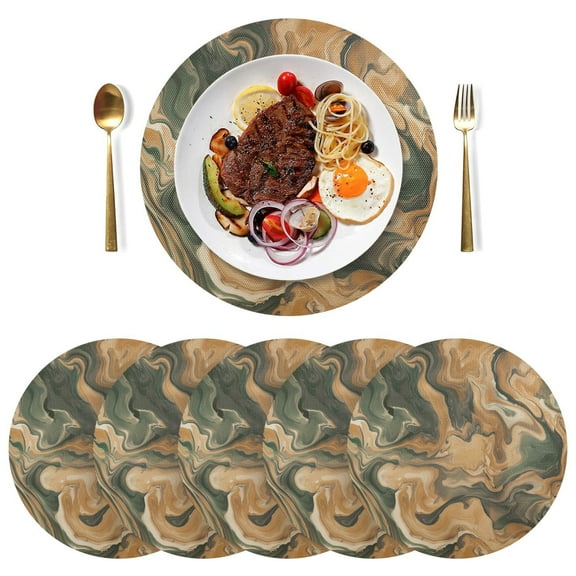 Round Placemats Plate Mats 15 Inch Non-Slip Heat Resistant Washable PVC Set Table Decoration for Kitchen Dining Brown and Green Swirl