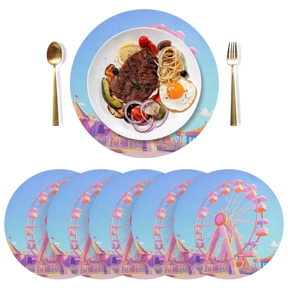Round Placemats Plate Mats 15 Inch Non-Slip Heat Resistant Washable PVC Set Table Decoration for Kitchen Dining Cartoon Ferris Wheel
