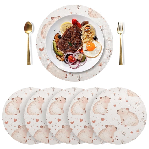 Round Placemats Plate Mats 15 Inch Non-Slip Heat Resistant Washable PVC Set Table Decoration for Kitchen Dining Cute Capybaras Pattern